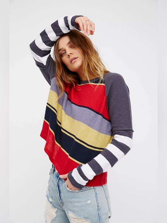 Free People Sweaters - Free people Sunny Side Striped Long Sleeve Tee Size M retro boho chic NWT 70s